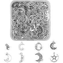 SUPERFINDINGS 112Pcs 8 Styles Star Moon Pendants Tibetan Style Alloy Charm Pendant Antique Silver Celestial Dangle Beads Charms Hollow Moon with Star Charms for DIY Jewelry Making，Hole: 1.4~2mm