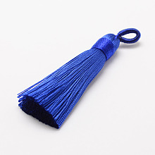 Honeyhandy Polyester Tassel Big Pendant Decorations, Ice Silk Tassel, Blue, 60~67x8mm, Hole: 5x7mm