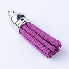 Honeyhandy Faux Suede Tassel Pendant Decorations, with CCB Plastic Cord Ends, Platinum, Purple, 35~37x10mm, Hole: 1.8mm