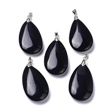 Honeyhandy Natural Obsidian Pendants, with Brass Finding, Teardrop, 35x20x7.5~9mm, Hole: 4x3.5mm