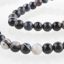 Honeyhandy Natural Gemstone Agate Round Bead Strands, Dyed, Black, 6mm, Hole: 1mm, about 63pcs/strand, 15.35 inch