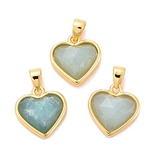 Honeyhandy Natural Amazonite Charms, with Real 18K Gold Plated Brass Findings, Long-Lasting Plated, Lead Free & Cadmium Free, Heart, 12x11.5x5mm, Hole: 4x3mm