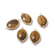 Honeyhandy Golden Tone Brass Tiger Eye Links, Faceted, Oval, 26x15x6mm, Hole: 1~2mm