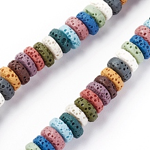 Honeyhandy Natural Lava Rock Beads Strands, Dyed, Flat Round/Disc, Mixed Color, 8~8.5x3~4mm, Hole: 2mm, about 62 pcs/Strand, 7.87 inch(20 cm)