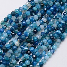 Honeyhandy Natural Stripe Agate Beads Strands, Faceted, Dyed, Round, Marine Blue, 4mm, Hole: 0.5mm, about 91~93pcs/strand, 15 inch