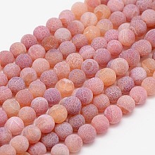 Honeyhandy Natural Weathered Agate Beads Strands, Dyed, Frosted, Round, Indian Red, 8mm, Hole: 1mm, about 46pcs/strand, 14~15 inch