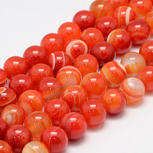 ARRICRAFT Natural Striped Agate/Banded Agate Bead Strands, Round, Grade A, Dyed & Heated, Dark Orange, 12mm, Hole: 1mm, about 31~33pcs/strand, 14.5 inch