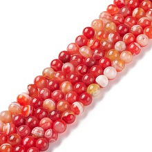 Honeyhandy Natural Striped Agate/Banded Agate Bead Strands, Round, Dyed & Heated, Dark Orange, 8mm, Hole: 1mm, about 47~48pcs/strand, 14.5 inch