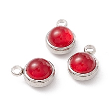 Honeyhandy Natural Carnelian Charms, with 304 Stainless Steel Findings, Half Round, Stainless Steel Color, 13.5x10x7.5mm, Hole: 2.5mm