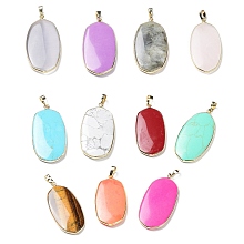 Rack Plating Alloy Pendants, Spray Painted Oval with Flower Charms, Cadmium Free & Nickel Free & Lead Free, Mixed Color, 23.5x17x2.5mm, Hole: 1.6mm