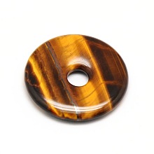 Honeyhandy Donut/Pi Disc Natural Gemstone Pendants, Tiger Eye, Donut Width: 12mm, 30x5mm, Hole: 6mm