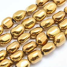 Honeyhandy Electroplate Non-magnetic Synthetic Hematite Beads Strands, Nuggets, Golden Plated, 7x4~5mm, Hole: 1mm, about 57pcs/strand, 15.7 inch(40cm)