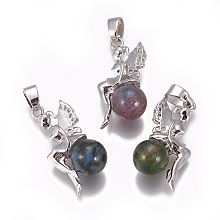 Honeyhandy Natural Indian Agate Pendants, with Platinum Tone Brass Findings, Fairy, 25~26x12~13x8mm, Hole: 3.5x5.5mm