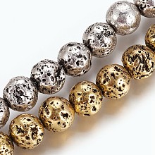 Honeyhandy Electroplated Natural Lava Rock Beads Strands, Long-Lasting Plated, Round, Mixed Color, 8.5~9mm, Hole: 1.2mm, about 48pcs/strand, 14.96 inch(38cm)