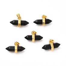 Honeyhandy Natural Obsidian Double Terminal Pointed Pendants, Faceted Bullet Charm, with Ion Plating(IP) Golden Plated Brass Findings, 9x15~17x7.5mm, Hole: 3.5x2.5mm