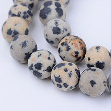 Honeyhandy Natural Dalmatian Jasper Beads Strands, Frosted, Round, 6~6.5mm, Hole: 1mm, about 58~61pcs/strand, 15.5 inch