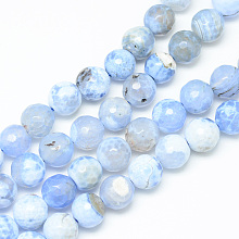 Honeyhandy Colored Natural Fire Crackle Agate Beads Strings, Faceted Round, Light Sky Blue, 10mm, Hole: 1mm, about 37~38pcs/strand, 14.5~15.3 inch