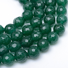 Honeyhandy Natural White Jade Bead Strands, Dyed, Faceted, Round, Sea Green, 10~11mm, Hole: 1mm, about 37~39pcs/strand, 14.37~14.57 inch