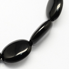 Honeyhandy Natural Black Onyx Beads Strands, Oval, Black, 18x13x6mm, Hole: 1mm, about 22pcs/strand, 15.7 inch