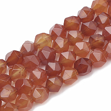 Honeyhandy Natural Carnelian Beads Strands, Faceted, Dyed, Star Cut Round Beads, 10x9~10mm, Hole: 1mm, about 36~38pcs/strand, 14.2~14.6 inch