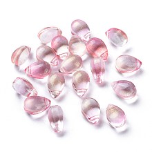 Honeyhandy Transparent Glass Charms, Glitter Gold Powder, Teardrop, Light Salmon, 9x6x5mm, Hole: 1mm