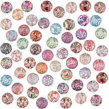 PH PandaHall 50 Style 12mm Flower Mosaic Glass Cabochons 100pcs Half Round Glass Printed Mosaic Cabochons Tiles for Photo Pendant Jewelry Making