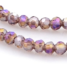 Honeyhandy AB Color Plated Glass Faceted Round Beads Strands, Old Rose, 3mm, Hole: 1mm, 100pcs/strand, 11.5 inch