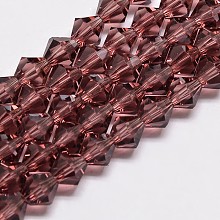 Honeyhandy Imitate Austrian Crystal Bicone Glass Beads Strands, Grade AA, Faceted, Medium Violet Red, 3x3mm, Hole: 1mm, about 120~125pcs/strand, 14.8 inch