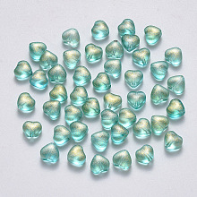 Arricraft Transparent Spray Painted Glass Beads, with Glitter Powder, Heart, Medium Sea Green, 6x6x4mm, Hole: 0.7mm