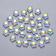 Arricraft Transparent Spray Painted Glass Beads, AB Color Plated, Star, Clear AB, 8x8.5x4mm, Hole: 1mm