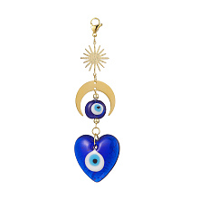 Honeyhandy Handmade Evil Eye Lampwork Pendant Decorations, Sun and Moon Charm Decoration, Heart Pattern, 122mm, Pendant: 104x35x7mm