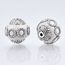 Honeyhandy Round Handmade Indonesia Beads, with Alloy Cores, Antique Silver, WhiteSmoke, 14~15x15mm, Hole: 1.5mm