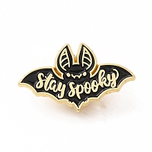 Honeyhandy Bat with Word Stay Spooky Enamel Pin, Golden Alloy Brooch for Backpack Clothes, Black, 18x30x1.5mm