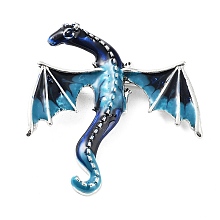 Honeyhandy Dragon Alloy Brooch, Enamel Pins, Antique Silver, Marine Blue, 62x58x11mm