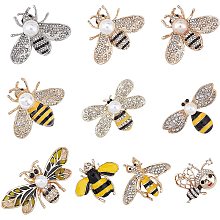 NBEADS 10 Pcs Enamel Brooch, Alloy Bee Enamel Brooches Pin Set Cute Cartoon Lapel Badge Pin with Rhinestone and Plastic Beads for Clothes Bag Jacket Backpack Decoration DIY Crafts