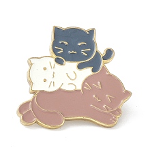 Honeyhandy Cute Cats Enamel Pin, Alloy Enamel Brooch Pin for Clothes Bags, Golden, Rosy Brown, 29x30.5x10mm, Pin: 1mm