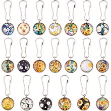 BENECREAT 20pcs 304 Stainless Steel Zipper Pull Pendants Decoration, with Sunflower Glass Resin Cabochons and 20pcs 201 Stainless Steel Zipper Pull Clasps for Jacket Purse Packbag, 1.5inch