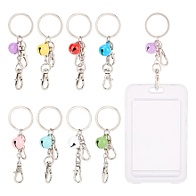 FINGERINSPIRE 1 Set Baking Paint Colorful Bell Keychain, with Alloy Swivel Lobster Claw Clasps Keychain, 8Pcs PP Plastic Transparent Card Covers, Mixed Color, Keychain: about 87mm, 8pcs/set; Covers: 112x69.5x5.5mm, Hole: 15.5x5mm