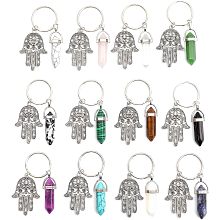 GLOBLELAND 12Pcs Gemstone Glass Pendant Hamsa Hand Evil Eye Keychain Keychain Hanging Ornament with Hamsa Hand Eye Amulet and Lucky for Women Bling Purse Charms Key Chain