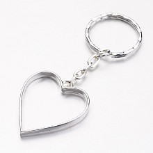 Honeyhandy Alloy Pendants Keychain, with Iron Key Clasp Findings, Heart, Silver Color Plated, 79mm