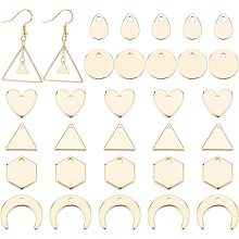 BENECREAT 60Pcs 6 Style 18K Gold Plated Flat Brass Charms, Flat Round Heart Triangle Teardrop Blank Stamping Pendants for Bracelet Earring Pendant Charms