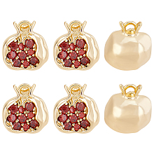 BENECREAT 6pcs Real 18K Gold Plated Pomegranate Cubic Zirconia Charm Brass Pendant with Red Zirconia Pomegranate Seeds for Bracelet Necklace Jewelry Making, 10.5x10x7mm