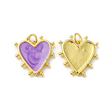 Honeyhandy Rack Plating Brass Enamel Pendants, with Jump Ring, Lead Free & Cadmium Free, Heart Charm, Real 18K Gold Plated, Lilac, 19x18x3mm, Hole: 3.5mm