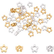 SUPERFINDINGS 40Pcs 2 Colors Brass Bead Frames Hollow Flower Bead Frame Metal Links Connectors Double Hole Floral Beads Frame for DIY Jewelry Making Beading and Craft Projects Hole: 2mm