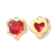 Honeyhandy Brass Micro Pave Cubic Zirconia Charms, Heart Charm, Real 18K Gold Plated, Red, 13x11x4.5mm, Hole: 1.2mm