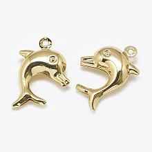 Honeyhandy Brass Pendants, Dolphin, Real 18K Gold Plated, 19x14x5mm, Hole: 1mm