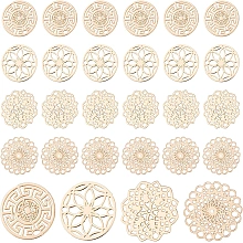 CHGCRAFT 96Pcs 4 Style Brass Filigree Flat Round Charms Connectors Links Golded Hollow Flower Charms Filigree Pendant for DIY Bracelet Earring Necklace Jewelry Making