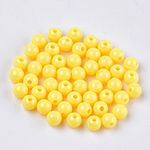 Honeyhandy Opaque Plastic Beads, Round, Yellow, 6x5.5mm, Hole: 1.8mm, about 4790pcs/500g