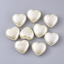 Honeyhandy ABS Plastic Imitation Pearl Beads, Heart, Floral White, 24.5x27x14mm, Hole: 1.5mm, about 92pcs/500g