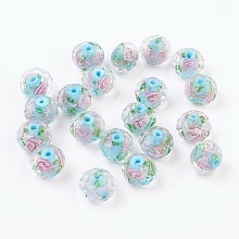 Honeyhandy Handmade Lampwork Beads, Inner Flower, Faceted Rondelle, Deep Sky Blue, 9x7mm, Hole: 1.5mm